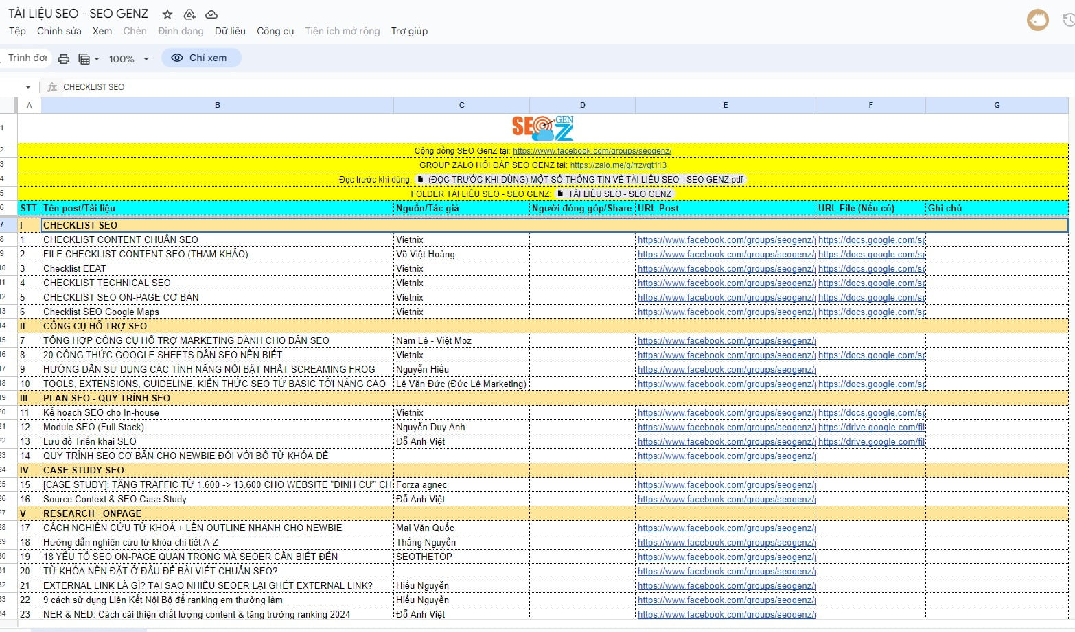 Sheet Drive Tài liệu SEO - SEO GenZ